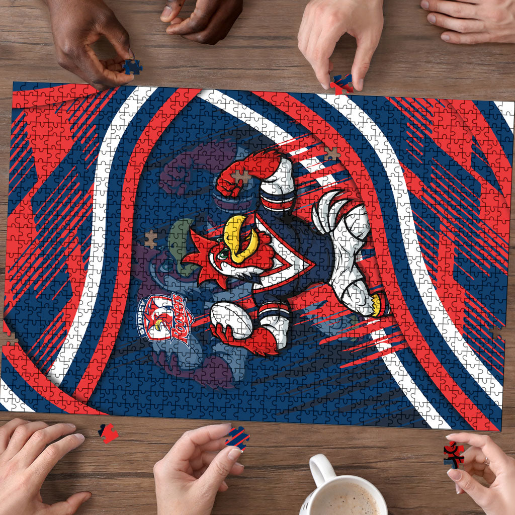 Roosters Rugby Mascot Puzzle Fierce Athlete Graphic in Sports Style