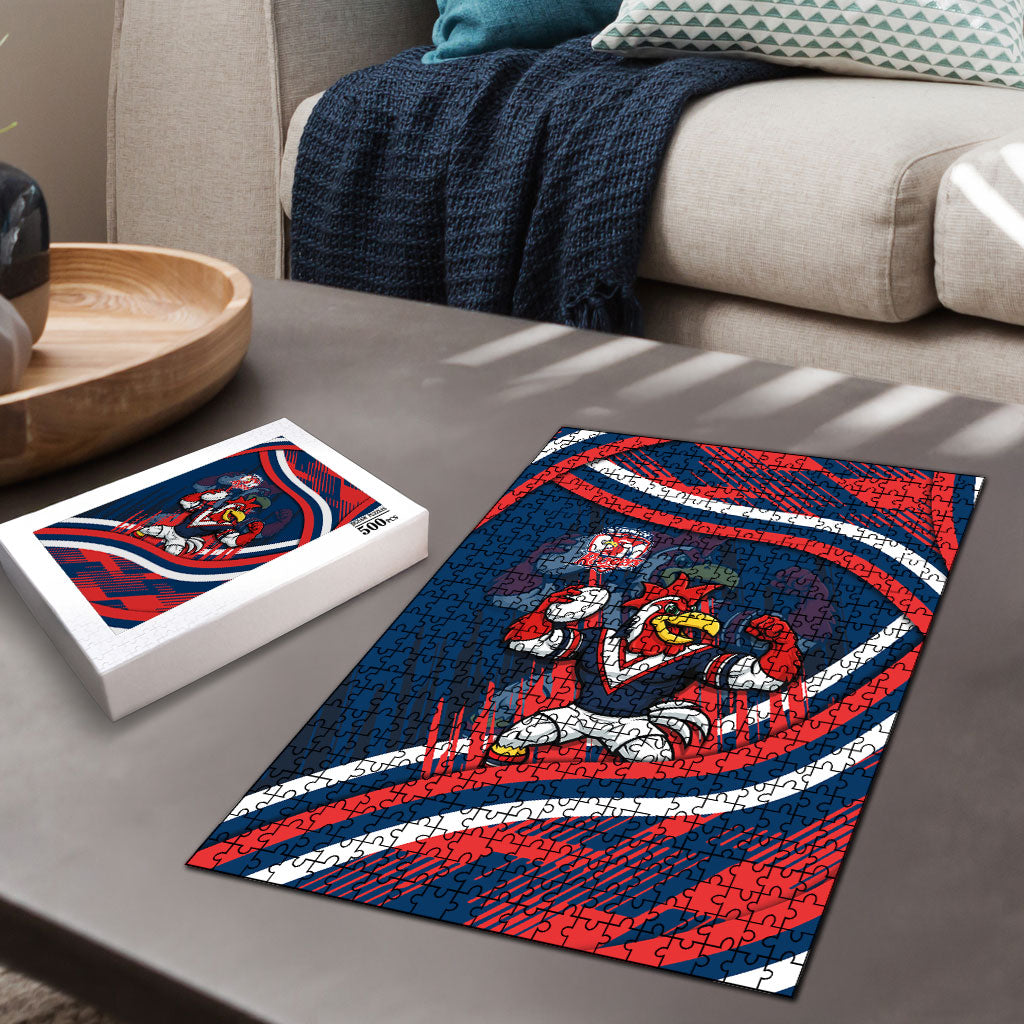 Roosters Rugby Mascot Puzzle Fierce Athlete Graphic in Sports Style