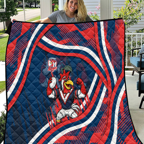 Roosters Rugby Mascot Quilt Fierce Athlete Graphic in Sports Style