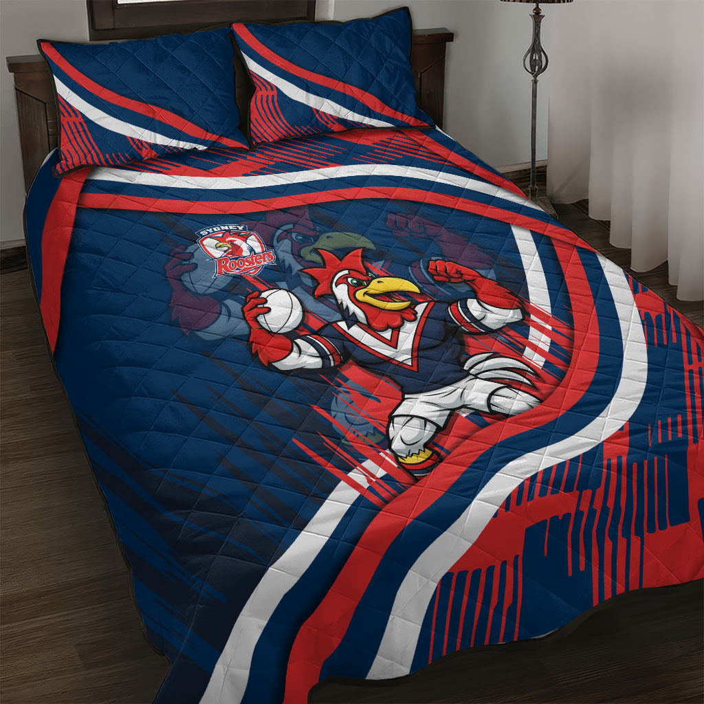 Roosters Rugby Mascot Quilt Bed Set Fierce Athlete Graphic in Sports Style