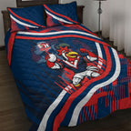 Roosters Rugby Mascot Quilt Bed Set Fierce Athlete Graphic in Sports Style
