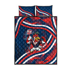 Roosters Rugby Mascot Quilt Bed Set Fierce Athlete Graphic in Sports Style