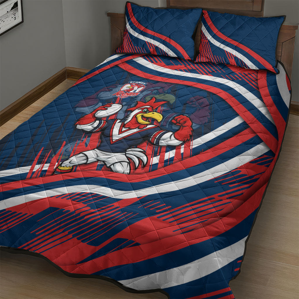 Roosters Rugby Mascot Quilt Bed Set Fierce Athlete Graphic in Sports Style