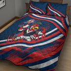 Roosters Rugby Mascot Quilt Bed Set Fierce Athlete Graphic in Sports Style
