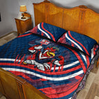 Roosters Rugby Mascot Quilt Bed Set Fierce Athlete Graphic in Sports Style