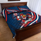 Roosters Rugby Mascot Quilt Bed Set Fierce Athlete Graphic in Sports Style