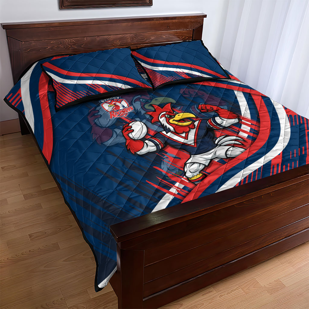 Roosters Rugby Mascot Quilt Bed Set Fierce Athlete Graphic in Sports Style