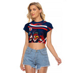 Roosters Rugby Mascot Raglan Cropped T Shirt Fierce Athlete Graphic in Sports Style