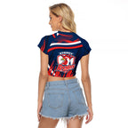 Roosters Rugby Mascot Raglan Cropped T Shirt Fierce Athlete Graphic in Sports Style