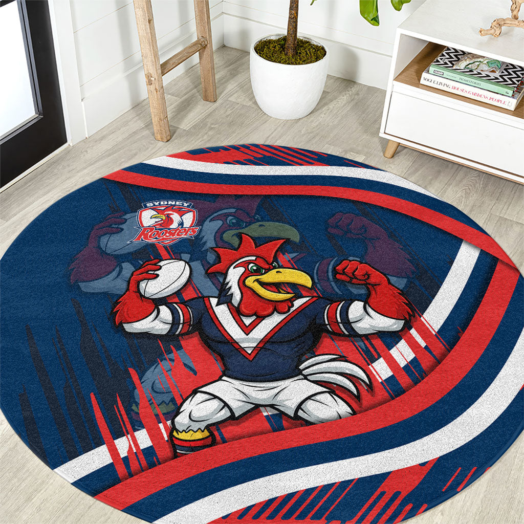Roosters Rugby Mascot Round Carpet Fierce Athlete Graphic in Sports Style