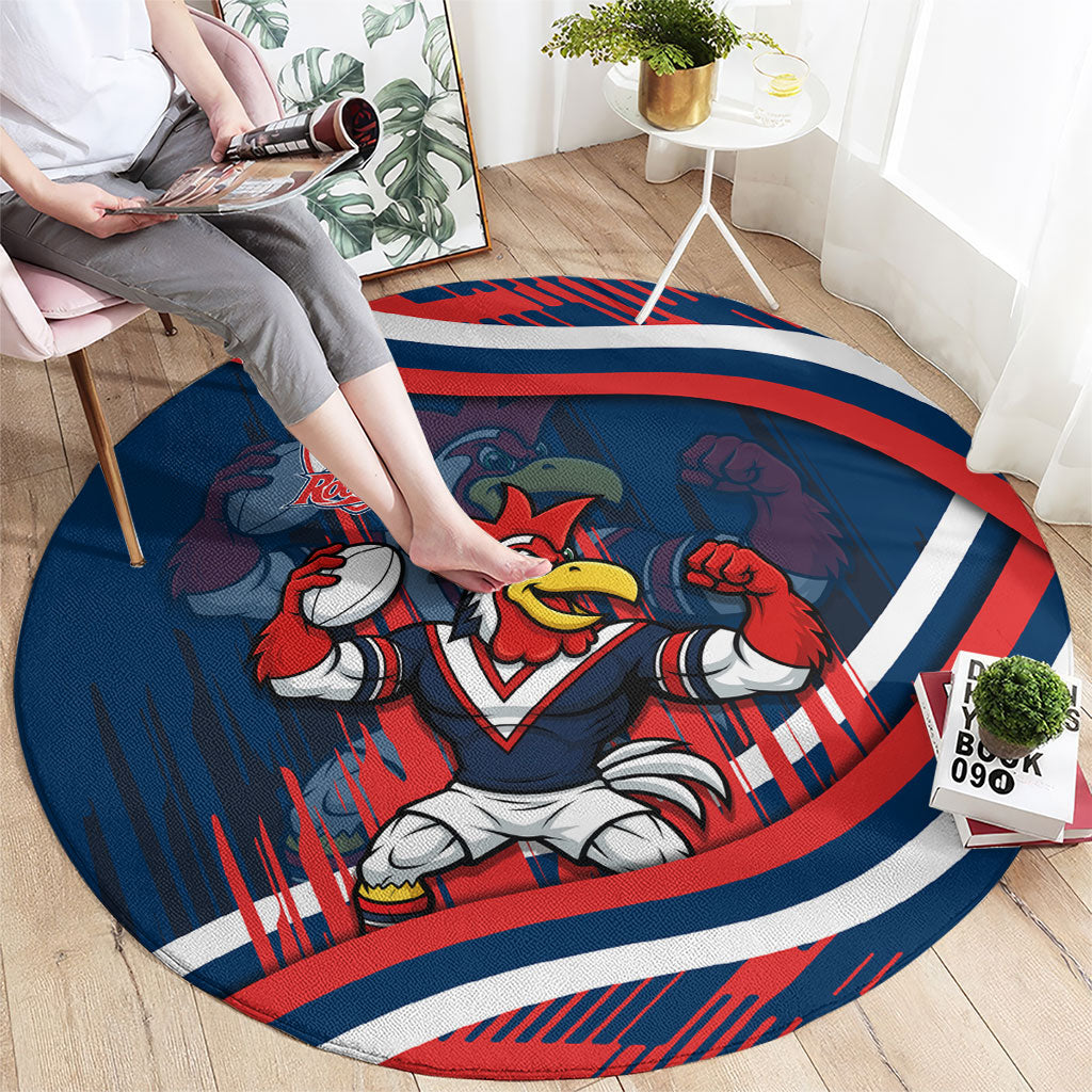Roosters Rugby Mascot Round Carpet Fierce Athlete Graphic in Sports Style