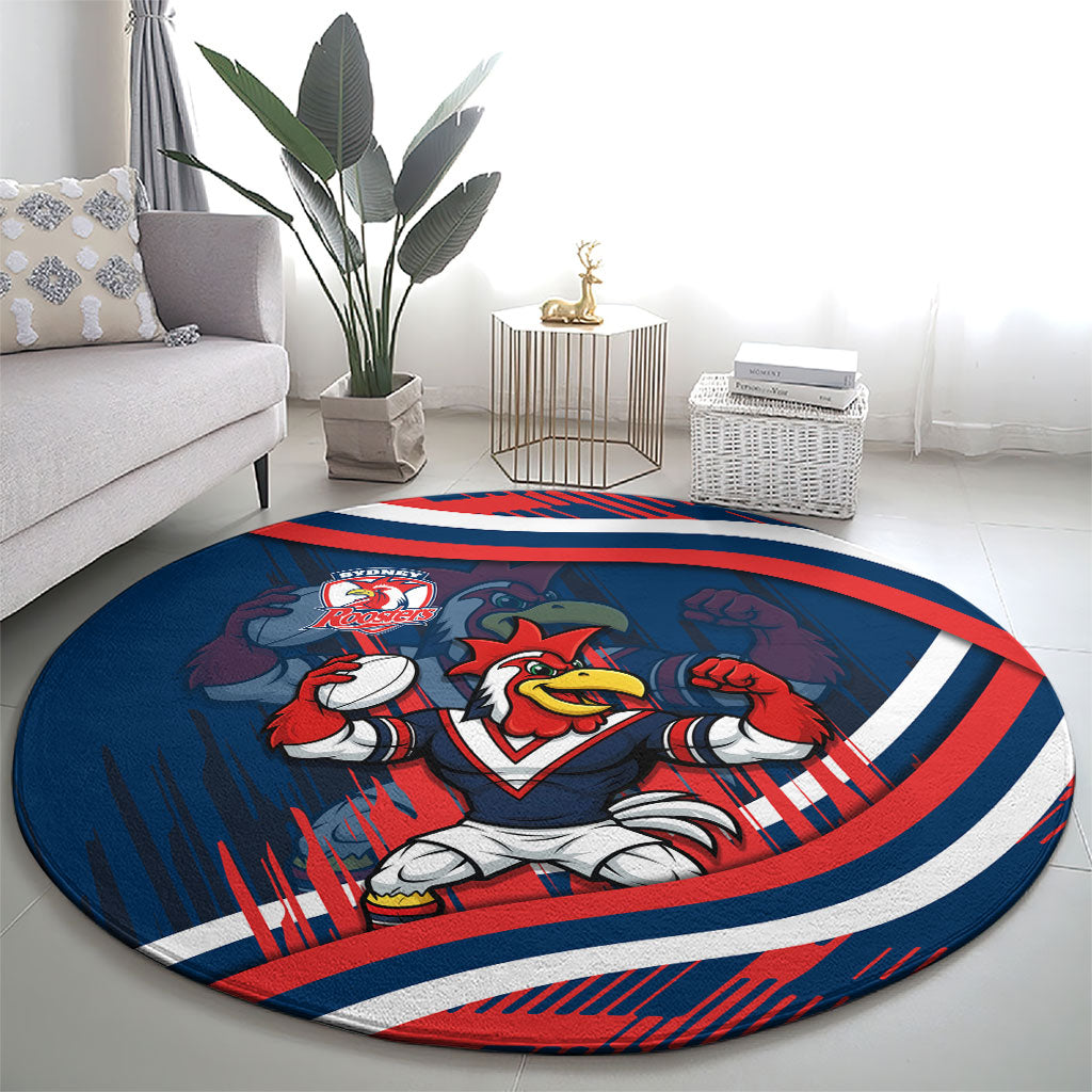 Roosters Rugby Mascot Round Carpet Fierce Athlete Graphic in Sports Style