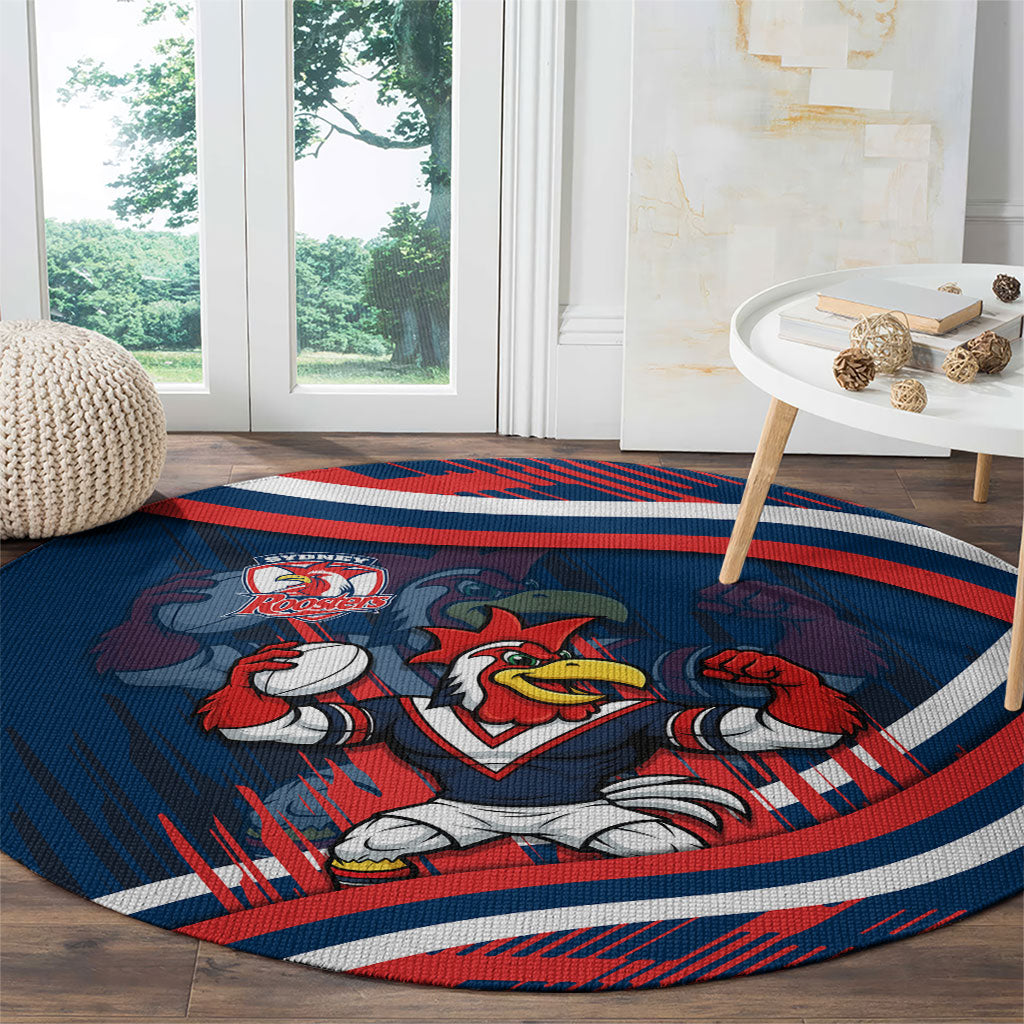 Roosters Rugby Mascot Round Carpet Fierce Athlete Graphic in Sports Style