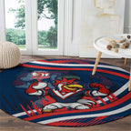 Roosters Rugby Mascot Round Carpet Fierce Athlete Graphic in Sports Style