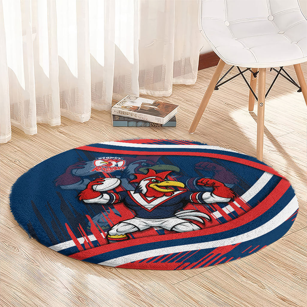 Roosters Rugby Mascot Round Carpet Fierce Athlete Graphic in Sports Style