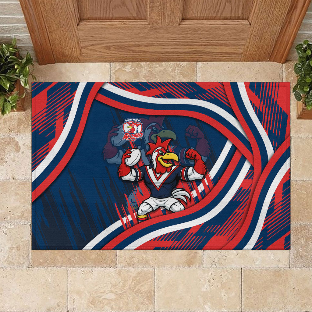 Roosters Rugby Mascot Rubber Doormat Fierce Athlete Graphic in Sports Style