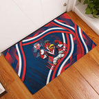 Roosters Rugby Mascot Rubber Doormat Fierce Athlete Graphic in Sports Style