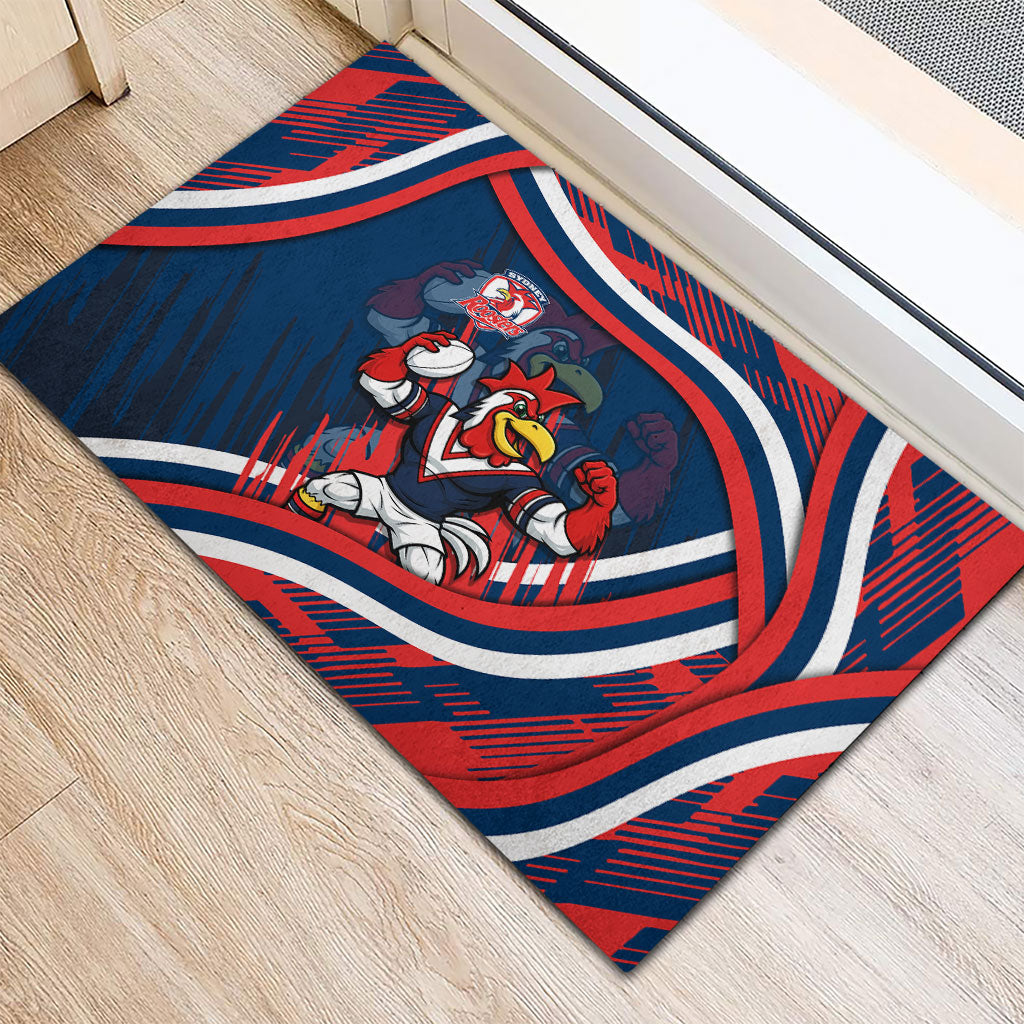 Roosters Rugby Mascot Rubber Doormat Fierce Athlete Graphic in Sports Style
