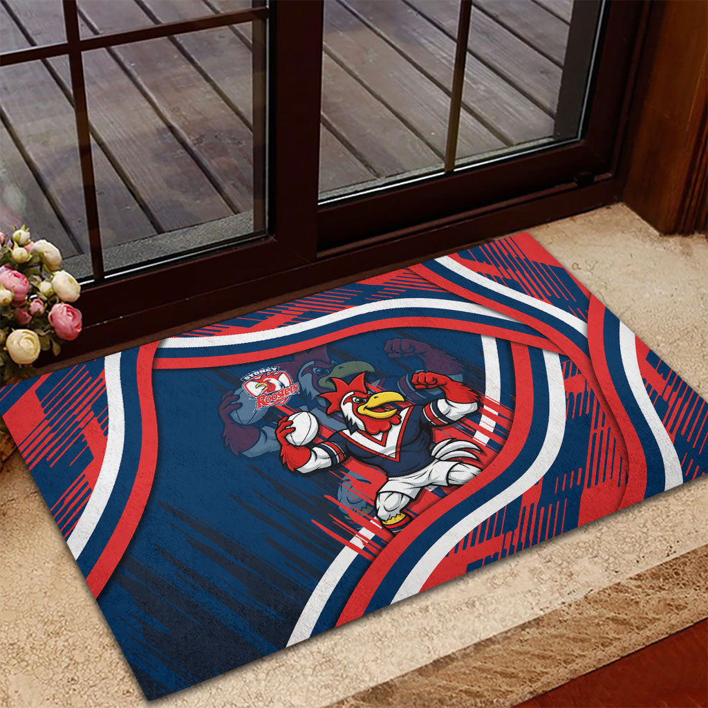 Roosters Rugby Mascot Rubber Doormat Fierce Athlete Graphic in Sports Style