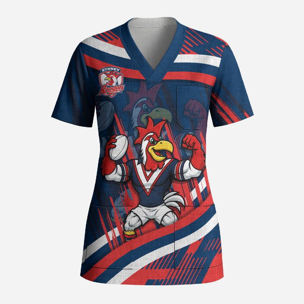 Roosters Rugby Mascot Scrub Top Fierce Athlete Graphic in Sports Style