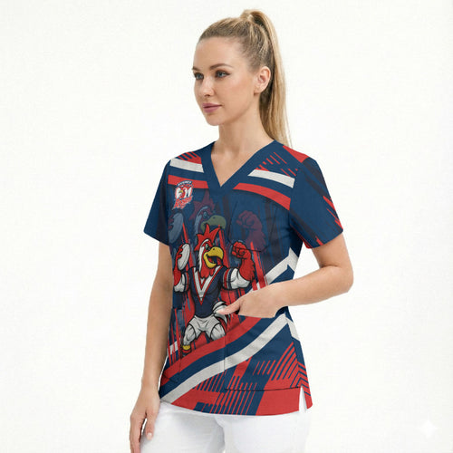 Roosters Rugby Mascot Scrub Top Fierce Athlete Graphic in Sports Style