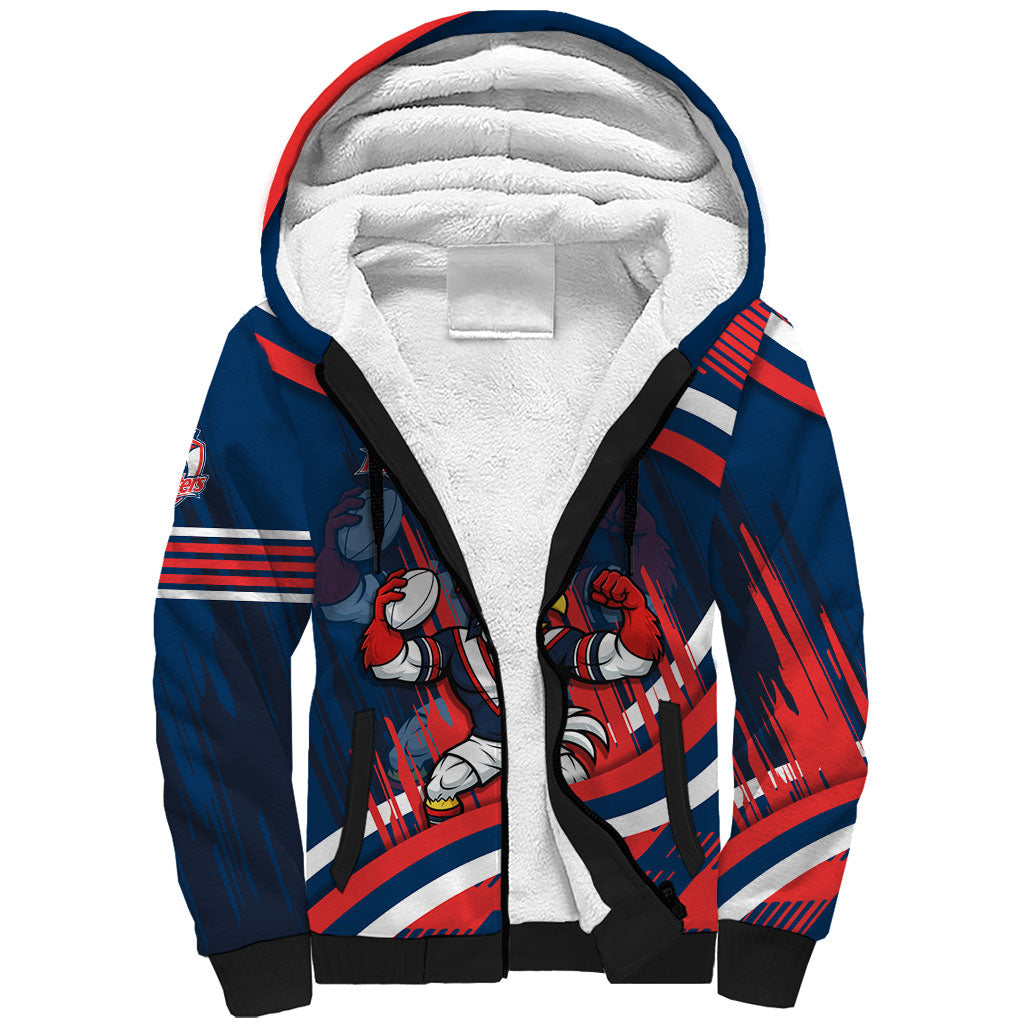 Roosters Rugby Mascot Sherpa Hoodie Fierce Athlete Graphic in Sports Style