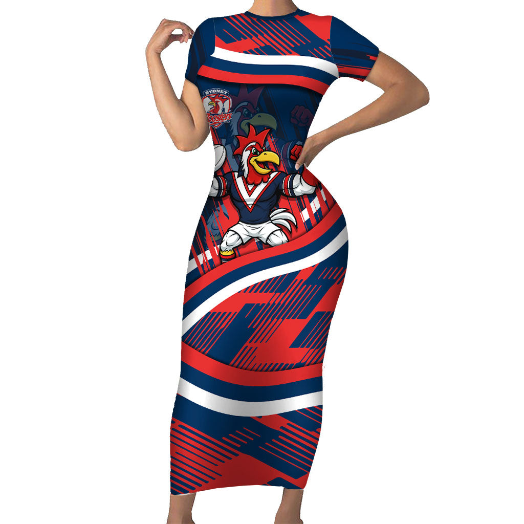 Roosters Rugby Mascot Short Sleeve Bodycon Dress Fierce Athlete Graphic in Sports Style