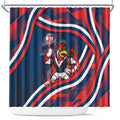 Roosters Rugby Mascot Shower Curtain Fierce Athlete Graphic in Sports Style