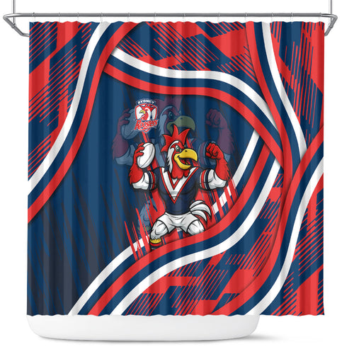 Roosters Rugby Mascot Shower Curtain Fierce Athlete Graphic in Sports Style
