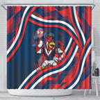 Roosters Rugby Mascot Shower Curtain Fierce Athlete Graphic in Sports Style