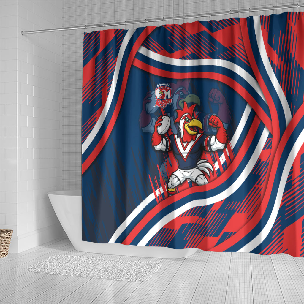 Roosters Rugby Mascot Shower Curtain Fierce Athlete Graphic in Sports Style