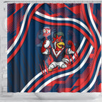 Roosters Rugby Mascot Shower Curtain Fierce Athlete Graphic in Sports Style
