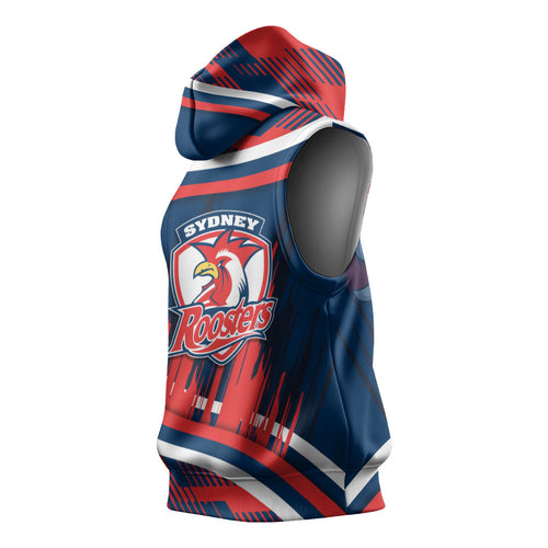 Roosters Rugby Mascot Sleeveless Hoodie Fierce Athlete Graphic in Sports Style