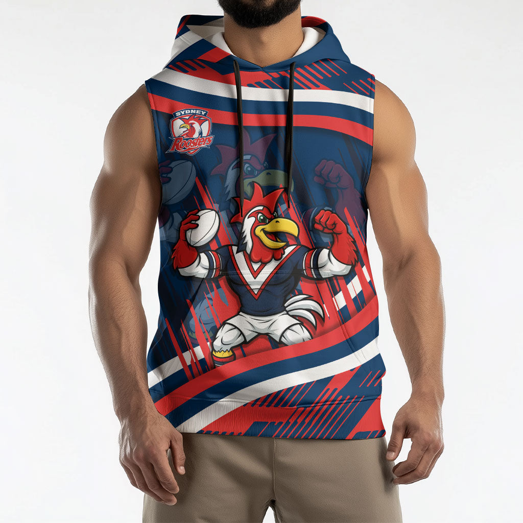 Roosters Rugby Mascot Sleeveless Hoodie Fierce Athlete Graphic in Sports Style