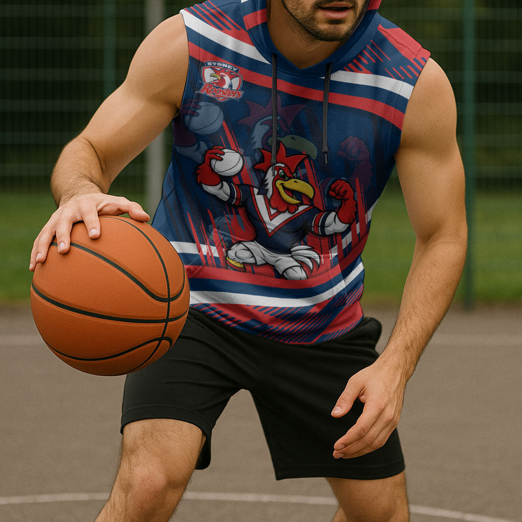 Roosters Rugby Mascot Sleeveless Hoodie Fierce Athlete Graphic in Sports Style