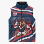 Roosters Rugby Mascot Sleeveless Puffer Jacket Fierce Athlete Graphic in Sports Style