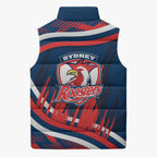 Roosters Rugby Mascot Sleeveless Puffer Jacket Fierce Athlete Graphic in Sports Style