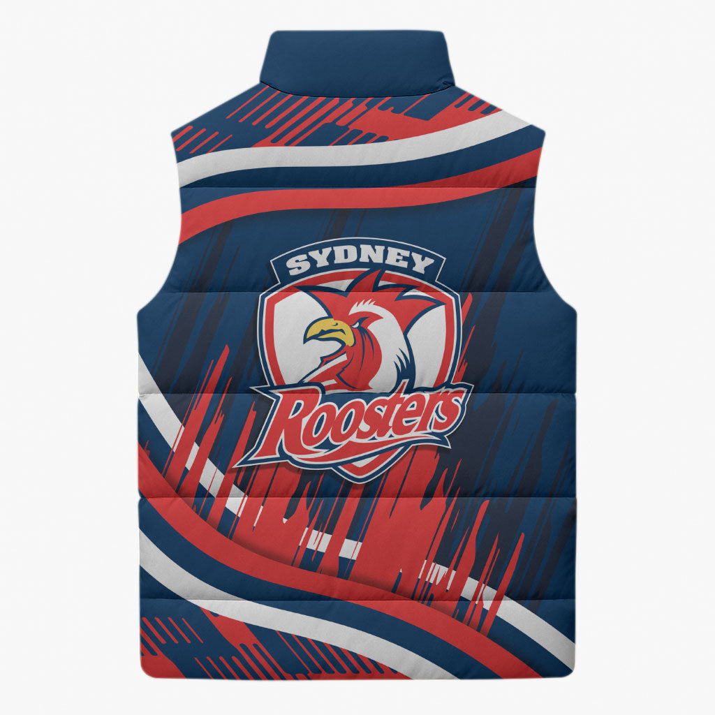 Roosters Rugby Mascot Sleeveless Puffer Jacket Fierce Athlete Graphic in Sports Style