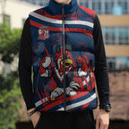 Roosters Rugby Mascot Sleeveless Puffer Jacket Fierce Athlete Graphic in Sports Style