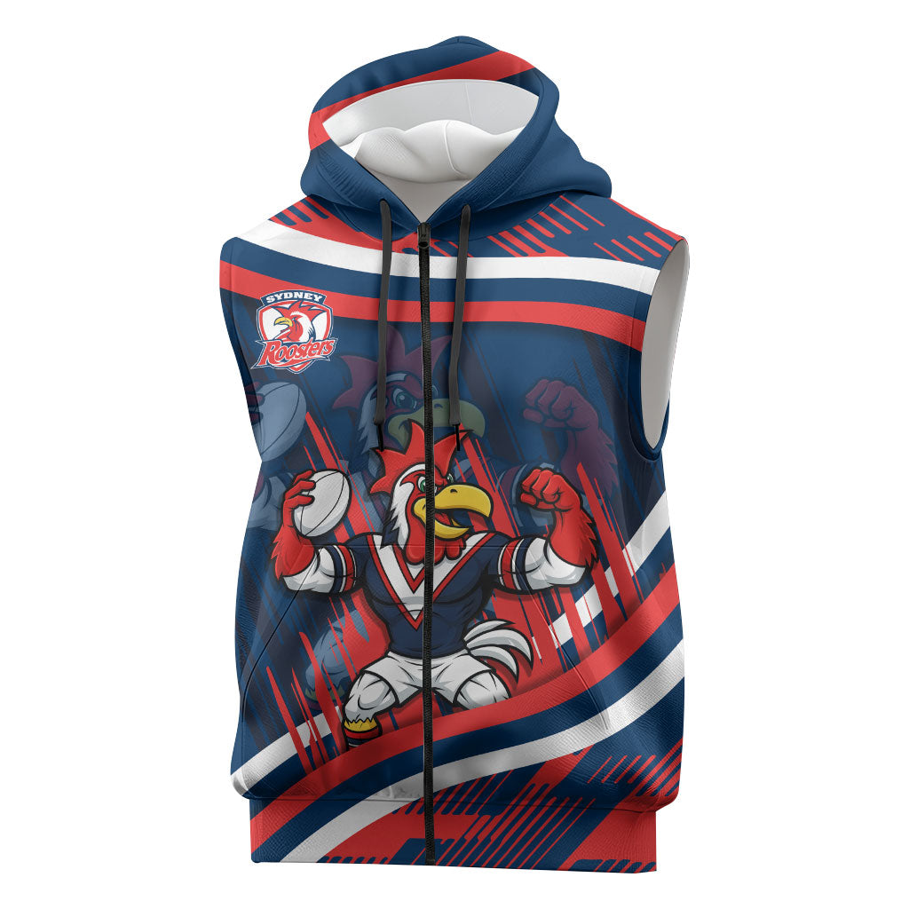 Roosters Rugby Mascot Sleeveless Zip Hoodie Fierce Athlete Graphic in Sports Style
