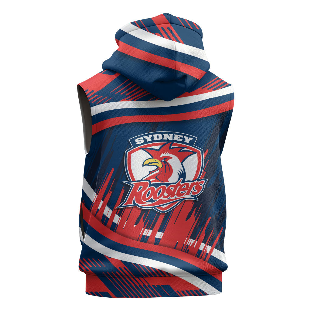 Roosters Rugby Mascot Sleeveless Zip Hoodie Fierce Athlete Graphic in Sports Style
