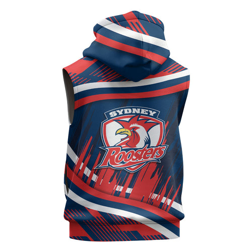 Roosters Rugby Mascot Sleeveless Zip Hoodie Fierce Athlete Graphic in Sports Style
