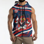 Roosters Rugby Mascot Sleeveless Zip Hoodie Fierce Athlete Graphic in Sports Style