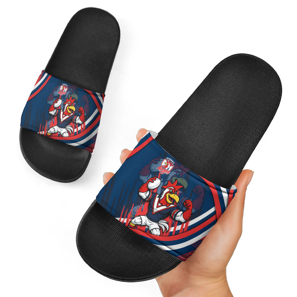 Roosters Rugby Mascot Slide Sandals Fierce Athlete Graphic in Sports Style