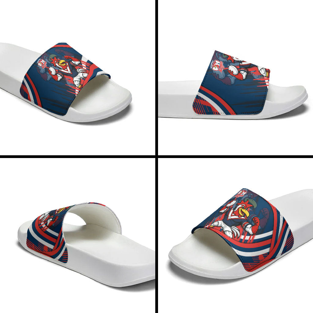 Roosters Rugby Mascot Slide Sandals Fierce Athlete Graphic in Sports Style