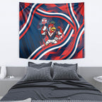 Roosters Rugby Mascot Tapestry Fierce Athlete Graphic in Sports Style
