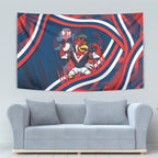 Roosters Rugby Mascot Tapestry Fierce Athlete Graphic in Sports Style