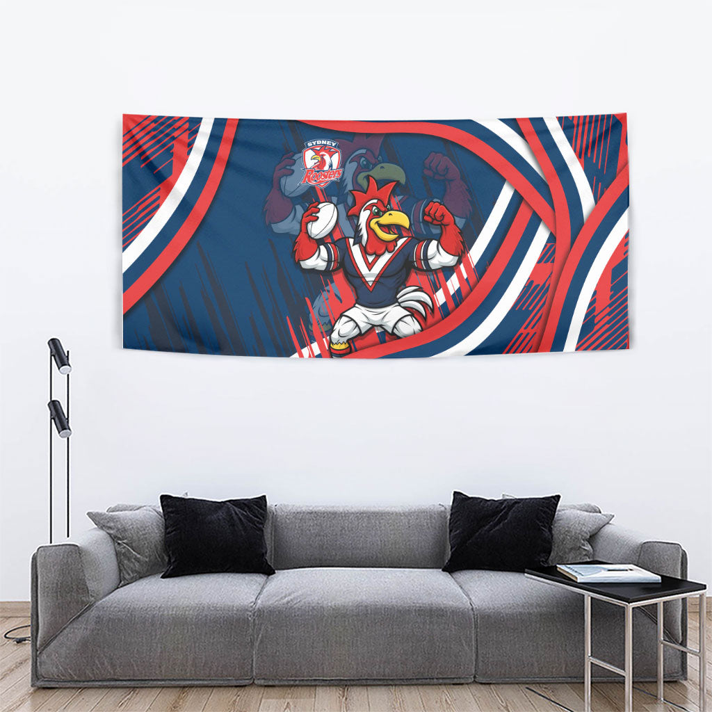 Roosters Rugby Mascot Tapestry Fierce Athlete Graphic in Sports Style