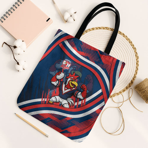 Roosters Rugby Mascot Tote Bag Fierce Athlete Graphic in Sports Style
