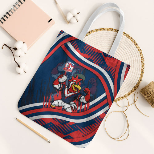 Roosters Rugby Mascot Tote Bag Fierce Athlete Graphic in Sports Style